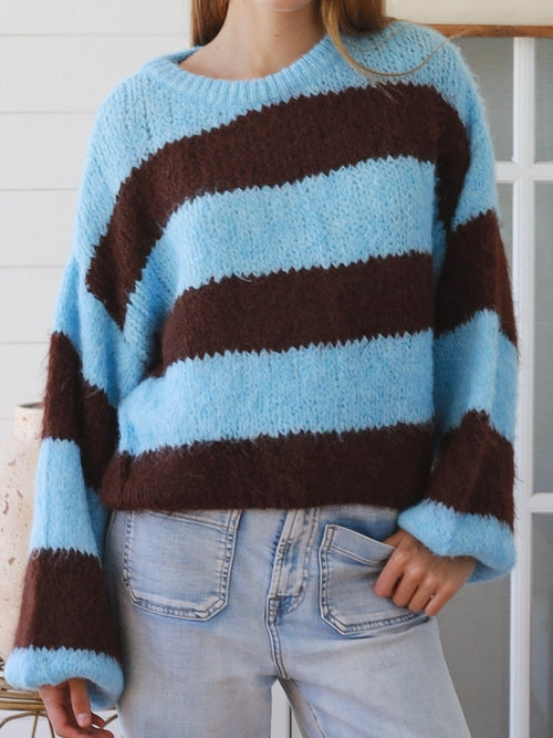 Charlotte Stripe Knit Jumper- Blue/ Brown