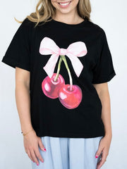 Cherry Ribbon Tee- Black