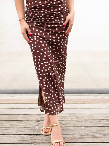 Satin Lace Split Skirt - Chocolate