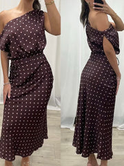 Miley Satin Dress- Choc Polka Dot