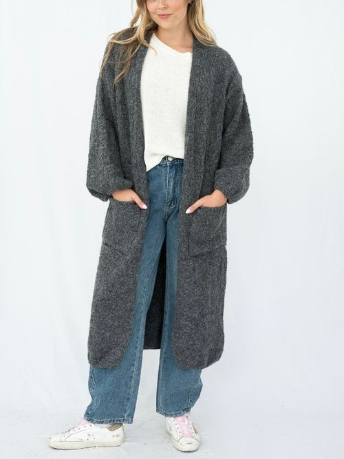 Boucle Knit Cardi- Charcoal
