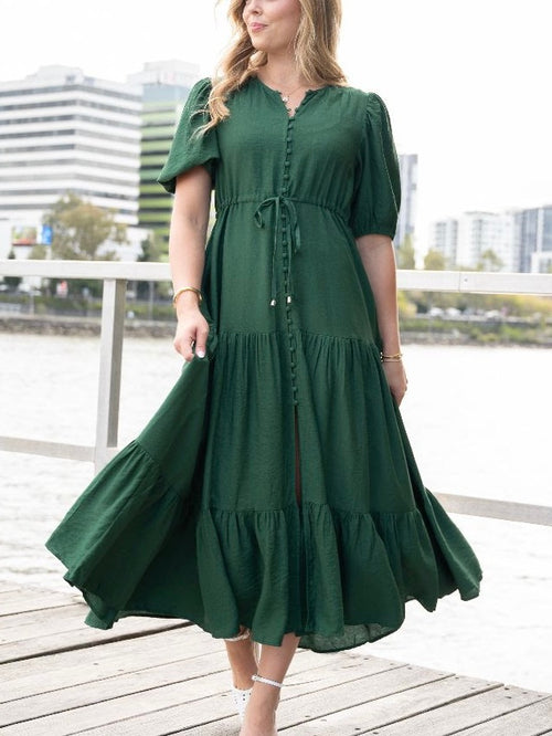 Selma Button Dress- Green