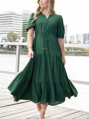 Selma Button Dress- Green