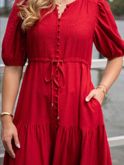 Selma Button Dress- Red