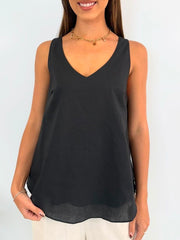 Clara Linen Singlet- Black