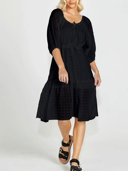 Ruby Tiered Midi Dress - Black