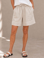 Drawstring Linen Blend Shorts- Flax